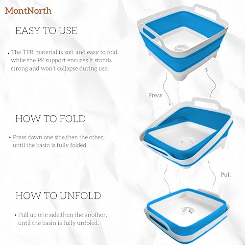 Collapsible Wash Basin 9L, Foldable Dish Tub with Drain Plug, Portable Collapsible Dish Basin, Camping Sink for Washing Dishes, Laundry & Kitchen Use (Blue) - color: Blue - Set of 1