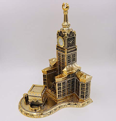 Modefa Islamic Turkish Table Decor Showpiece Gift Sculpture Figure Arabic 99 Names of Allah Kaba Clock Tower Replica Gold - size: Small - 6.7in x 6.7in wide, 10in tall
