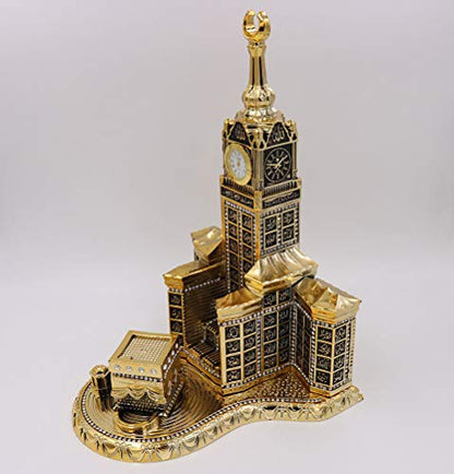 Modefa Islamic Turkish Table Decor Showpiece Gift Sculpture Figure Arabic 99 Names of Allah Kaba Clock Tower Replica Gold - size: Small - 6.7in x 6.7in wide, 10in tall