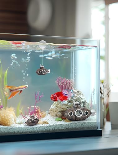2.1 Inch Mini Floating Submarine Aquarium Decoration | Mini Resin Submarine Ornament with Float Ball and Adjustable Line for Aquariums, Fish Tanks and Terrariums - size: 2.1'' Mini Floating Submarine