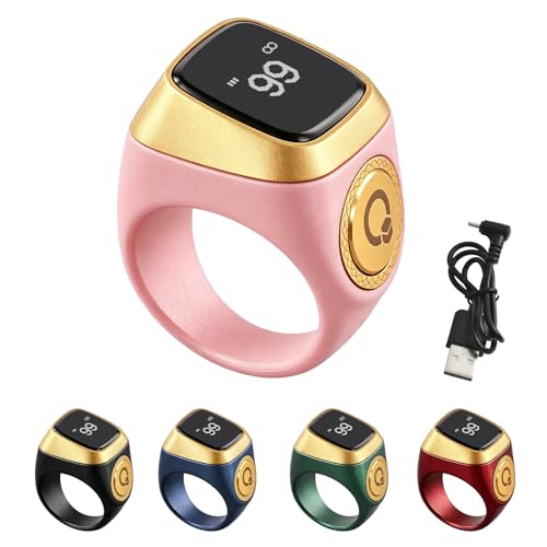 IQibla Smart Zikr Ring, Smart Ring Counter Waterproof Digital Counter & Vibration Reminder, Unisex Azan Alarm Clock Finger Counter for Muslims(18mm Pink) - size: 18mm Pink