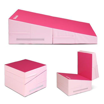 Matladin 48"x24"x14" Tumbling Mat - Folding Gymnastics Cheese Wedge Mat for Kids, Girls Home Training - color: Pink,Mist Pink