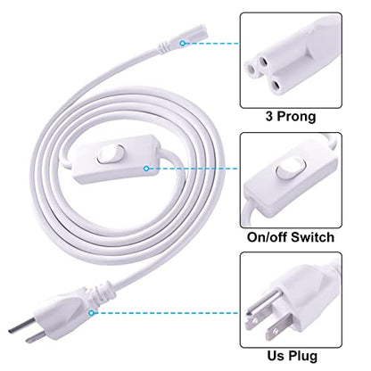TRLIFE T5 T8 Power Cord, 6FT Long LED Light Cord with On/Off Switch, LED Wire Connector Power Cord with US Plug for T5 T8 Integrated Tube Light Fixtures (4 Pack)