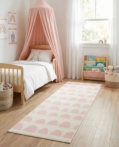 Rugs.com - Whimsy Kids Rug – 6 Ft Runner Ivory and Pink Easy-Clean Rug – Modern Abstract Geometric Runner for Hallway, Kitchen, and Entryway - color: Ivory and Pink, size: 2' x 6'1" (Runner)