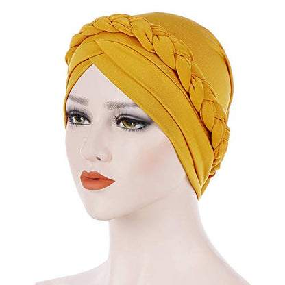 Cancer Chemo Beanies Bandana Headwrap Cap Satin Bonnet Head Scarf Hijab Braid Silky Turban Hats for Women - color: Yllow