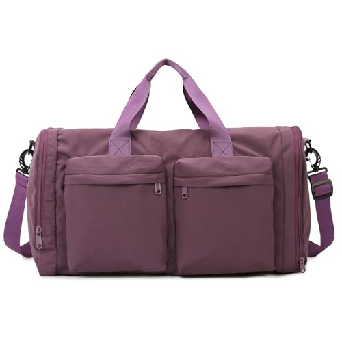 ZUEVI Gym Duffel Bag for Men Women with Shoe and Wet Compartment Lightweight Foldable Carry On Sports Travel Bag for Training Yoga Weekender(Purple) - color: Purple