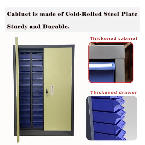 48 Drawer Parts Cabinet with Doors Storage Garage Organizer Steel ABS Material for Parts Storage Drawer Size 8.4 * 4.5 * 2.6 Inch