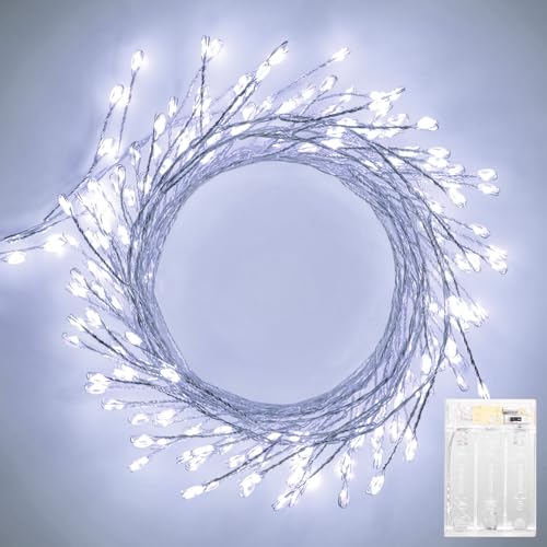 Pure White Battery Operated Fairy Lights, 2 Pack Totally 20 FT 240LED Twinkle Firecracker String Lights, Waterproof Cluster Lights for DIY Indoor Wreath Wedding Bedroom Christmas Decoration - color: Pure White, size: 120 LEDs - 2Pack