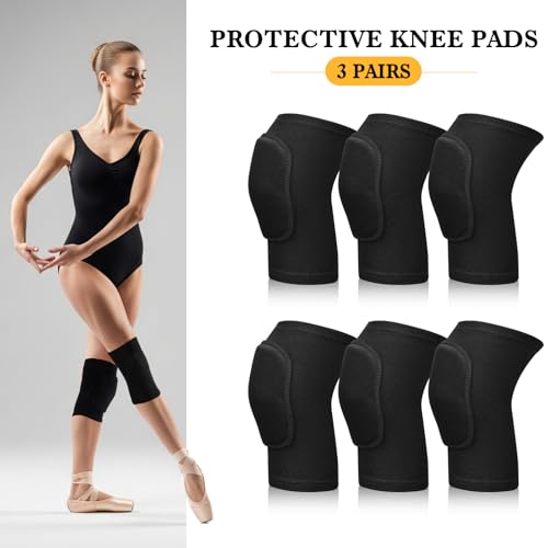 Eurzom 3 Pairs Dance Knee Pads Women Protective Non-Slip Knee Pads for Yoga Cheerleading Pole Floor Dance Volleyball - color: Black