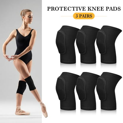 Eurzom 3 Pairs Dance Knee Pads Women Protective Non-Slip Knee Pads for Yoga Cheerleading Pole Floor Dance Volleyball - color: Black