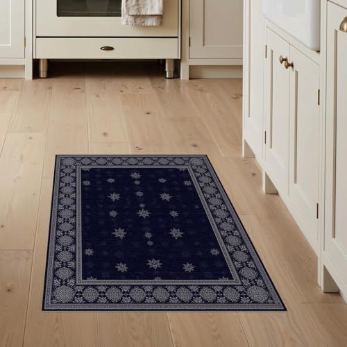 3'x5' Blue Midnight Star Filigree Prayer Washable Throw Rug - color: Blue/Pattern 28, size: 3' x 5' (Rectangular)