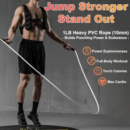 Weighted Jump Rope, 1LB Tangle-Free Ball Bearing Rapid Speed Skipping Rope for Men Women, Adjustable 9mm Cotton & PVC Rope with Alum Handle for Boxing MMA Weight-Loss Athletic Workout Fitness - color: White