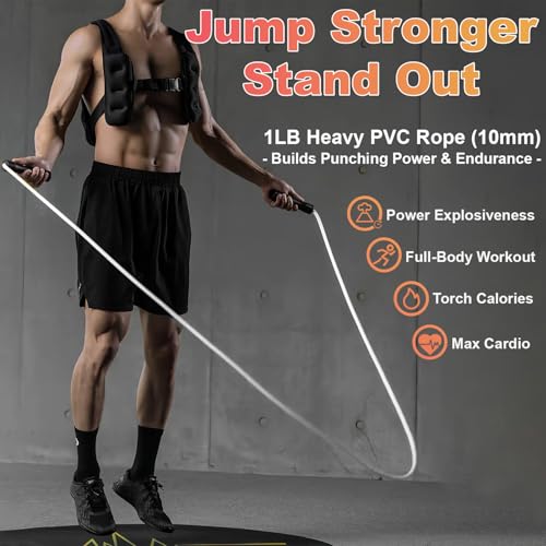 Weighted Jump Rope, 1LB Tangle-Free Ball Bearing Rapid Speed Skipping Rope for Men Women, Adjustable 9mm Cotton & PVC Rope with Alum Handle for Boxing MMA Weight-Loss Athletic Workout Fitness - color: White