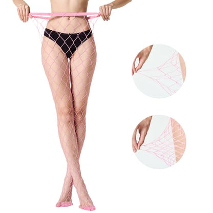 MengPa Women's Fishnets Tights High Waist Stockings Party Thigh High Pantyhose - color: 2pcs-pink