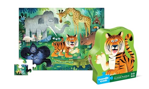 Crocodile Creek Jigsaw Puzzle, 36 Piece for Kids 3 Years and Up, Heavy-Duty Shaped Box for Storage, Finished Puzzle Size 18 x 24 inches, Wild Animals - color: Wild Animals