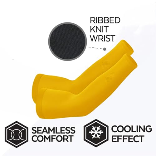 Arm Sleeves for Women Men Hand Cover Cooling Compression Arm Sleeve Tattoo Cover Up Sleeves to Cover Arm Warmers - color: Lemon Yellow