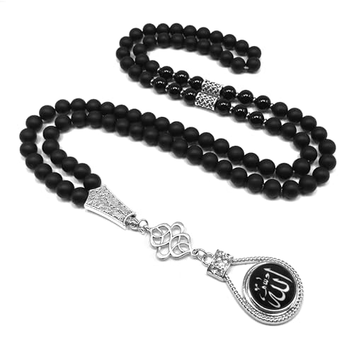 Special Prayer Beads Series -99 beads- Tesbih Tasbih Tasbeeh Misbaha Masbaha Subha Sebha Sibha (Black Agate Stone Beads -8 mm-) - color: Black Agate Stone Beads -8 mm-