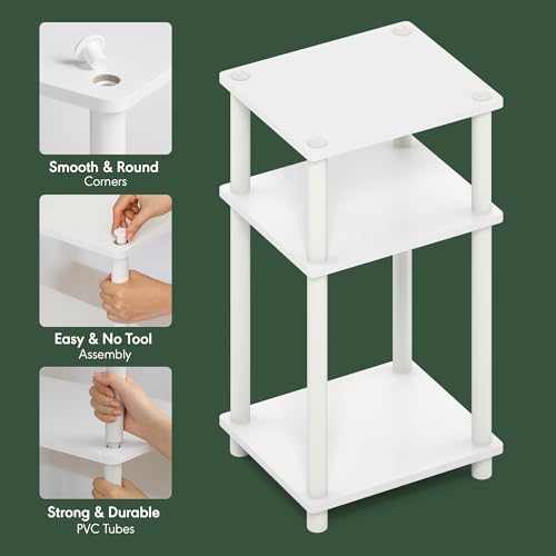 Furinno Just Turn-N-Tube Open Storage Nightstand, 1 Pack, 3-Tier, White/White - color: White/White, size: 1-Pack