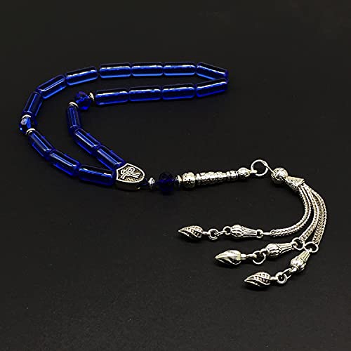 -Gentle Men Collection- Prayer Beads-Worry Beads-Tesbih-Tasbih-Tasbeeh-Misbaha-Masbaha-Subha-Sebha-Rosary (Blue Glass Prayer Beads -15 x 6mm 17 Beads) - color: Blue Glass Prayer Beads -15 x 6mm 17 beads