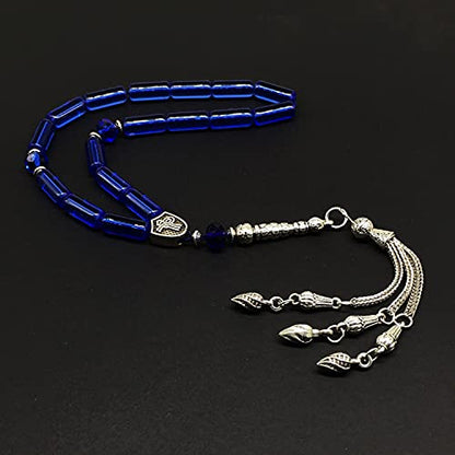 -Gentle Men Collection- Prayer Beads-Worry Beads-Tesbih-Tasbih-Tasbeeh-Misbaha-Masbaha-Subha-Sebha-Rosary (Blue Glass Prayer Beads -15 x 6mm 17 Beads) - color: Blue Glass Prayer Beads -15 x 6mm 17 beads
