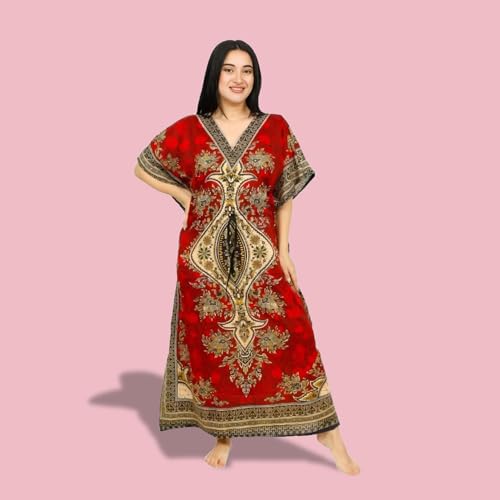 Women's Kaftan Dress – Loose Fit Maxi Gown – Kimono Style Beach Cover Up – Elegant Resort Wear and Nightwear - color: Red