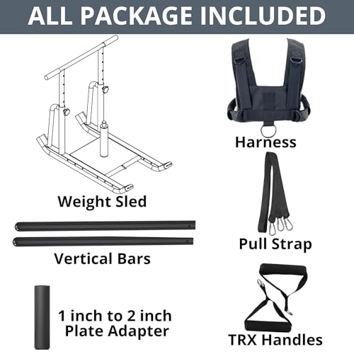 Weight Sled for Training Outdoor/Indoor, Workout Sled Push Pull Weighted Sled Football Speed Fitness Exercise Gym Equipment. Muscle Strength & Explosive Power.Adjust Height Suit for 1”&2” Weight Plate