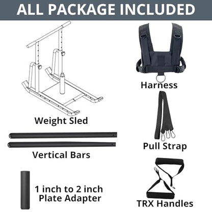 Weight Sled for Training Outdoor/Indoor, Workout Sled Push Pull Weighted Sled Football Speed Fitness Exercise Gym Equipment. Muscle Strength & Explosive Power.Adjust Height Suit for 1”&2” Weight Plate