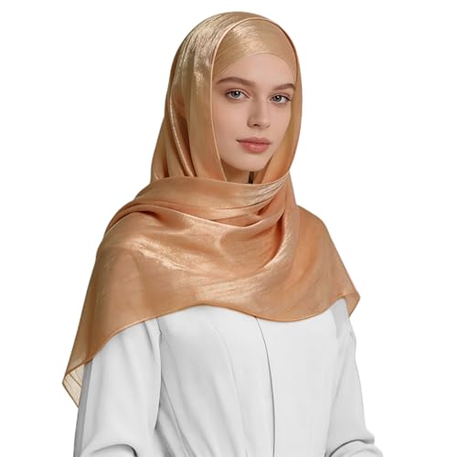 Premium Hijab Head Scarf for Women Lightweight Shimmer Hijab Head Wrap Scarves Crepe Satin Scarf Shawl Wrap - color: Bronze