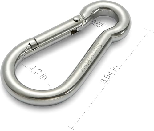 Stainless Steel Spring Snap Hook Carabiner - 304 Stainless Steel Caribeener Clips, Set of 6 - color: Silver, size: 4 Inch