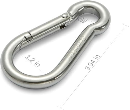 Stainless Steel Spring Snap Hook Carabiner - 304 Stainless Steel Caribeener Clips, Set of 6 - color: Silver, size: 4 Inch