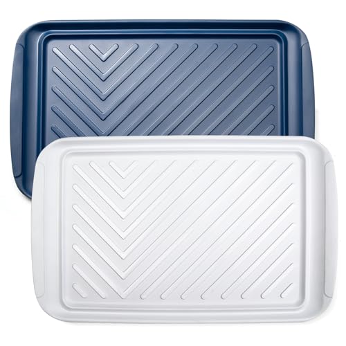 LEHAHA Grilling Prep and Serve Trays, Melamine BBQ Tray for Raw and Cooked Food, Food Serving Platter and plate for Outdoor Party,Large Melamine Serving Platter, Set of 2, 17.2 x 10.5'',Blue and White - color: Blue and White
