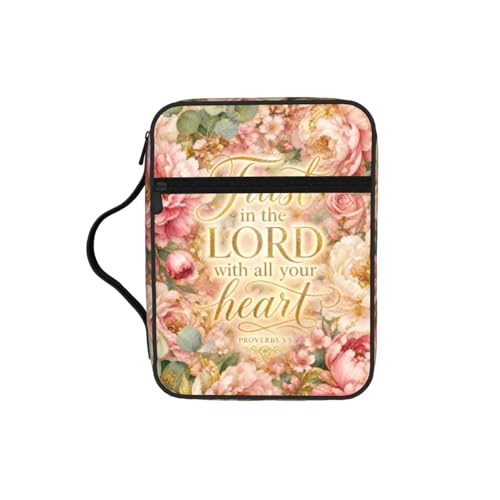 Pink Peony Cherry Blossoms Gold Christian Bible Cover Case for Women Men - color: Pink Cherry Blossoms Gold