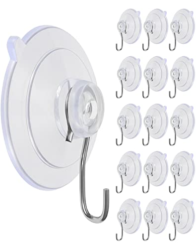 Suction Cup Hooks, Transparent PVC Removable Reusable, for Glass Windows, Mirrors, Doors, Tiles, 15 Pack | 1.78 Inches Clear PVC Medium Suction Cup No Trace, & Removable, for Glass, Tile, Window, Kitchen, Bathroom - size: Iron hook A-15Pack