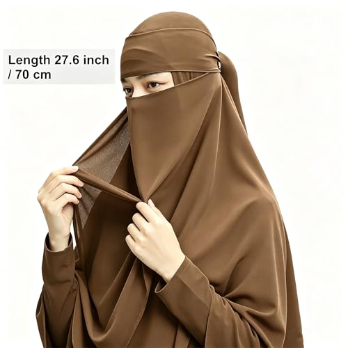 Single Layer Niqab, Soft Chiffon Muslim Veil Face Cover, One Layer Nose Piece, Hijab Prayer Face Mask for Women Men - color: Brown_l