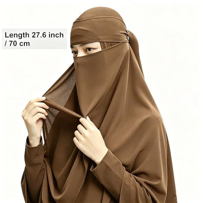 Single Layer Niqab, Soft Chiffon Muslim Veil Face Cover, One Layer Nose Piece, Hijab Prayer Face Mask for Women Men - color: Brown_l
