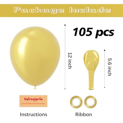Voircoloria 105pcs Metallic Gold Party Latex Balloons, 12inch - color: 05 Metallic Gold, size: 12 inch - 105pcs