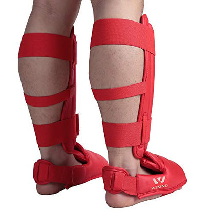 WESING Karate shin and Instep Guard Karate Gloves Approved by WKF - color: red, size: Small