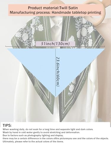 Triangle Shawls Scarf Head Hair Neck For Women Scarves Fashion Silk Feeling Lady Lightweight 51 * 23.6inch - color: K34-green Background With Large（51*23.6inch）