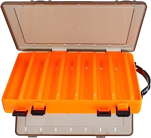 Double-Sided Fishing Lure Hook Tackle Box Visible Hard Plastic Clear Fishing Lure Bait Squid Jig Minnows Hooks Accessory Storage Case Container (Orange-14Slots) - color: Orange-14Slots