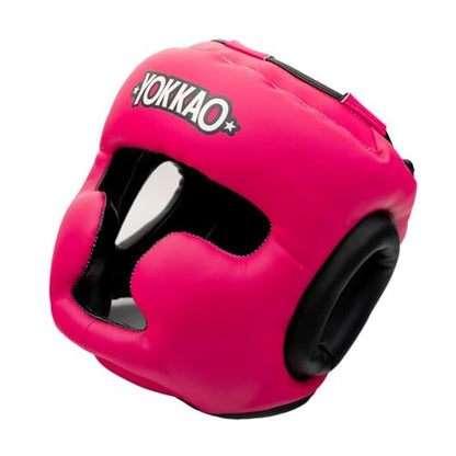 YOKKAO Premium Head Guard | Handmade Genuine Leather Headgear | Ideal for Muay Thai, Boxing, Kickboxing Sparring, Hard Training & Professional Competitions - color: Fuchsia/Black Training, size: Large