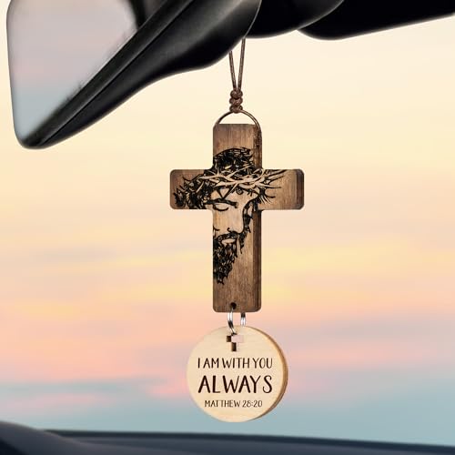 Cross for Car Mirror Hanging Christian Gifts for Men, Dad, Women, Bible Study - Scan Phone for Daily Bible Verse Car Rearview Decor Accessories for Truck Driver, Jesus Religious Gift - color: Jesus