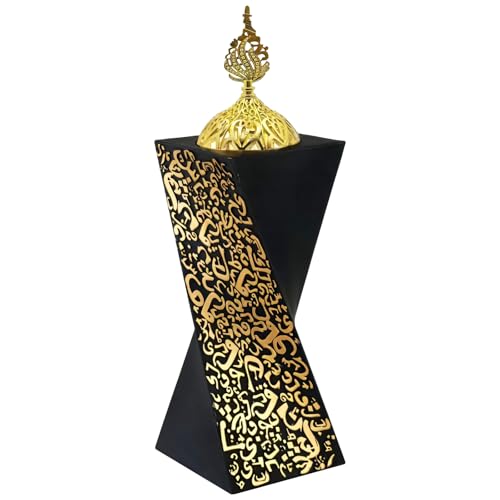 Frankincense Resin Incense Burner, 8.7 Inch Black and Golden Bakhoor Burner, Unique Rotating Shape Charcoal Incense Burner for Aromatherapy, Yoga, Spa, Meditation, Office Home Decor