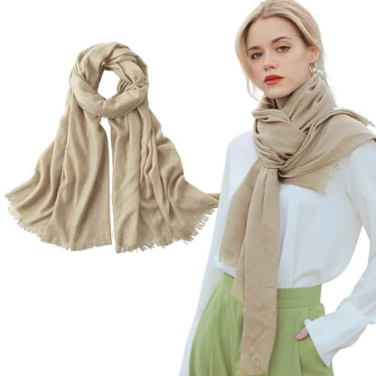 Extra Large Cotton Linen Shawl Wrap for Women, Elegant Scarf with UV Protection Breathable Lightweight Head Cover Hijab - color: Khaki