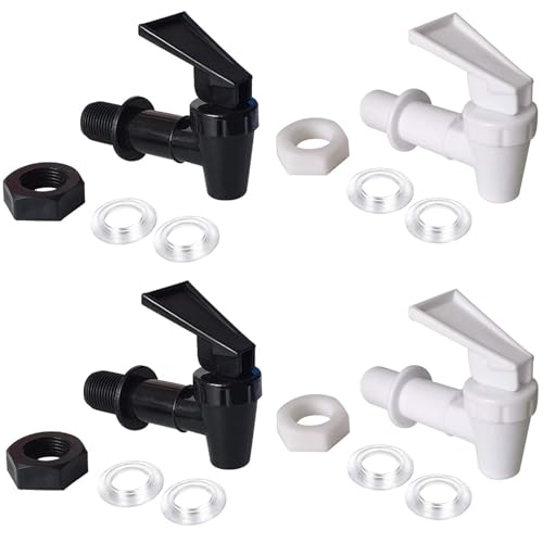 OHOH 4 Sets Plastic Spigot, Replacement Cooler Faucet Water Bottle Jug | BPA-Free Water Jug Spout,Reusable Spigot Spout Water Beverage Lever Pour Dispenser Valve Crock Tap(2 Black and 2 White) - color: Black and White