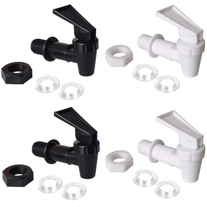 OHOH 4 Sets Plastic Spigot, Replacement Cooler Faucet Water Bottle Jug | BPA-Free Water Jug Spout,Reusable Spigot Spout Water Beverage Lever Pour Dispenser Valve Crock Tap(2 Black and 2 White) - color: Black and White