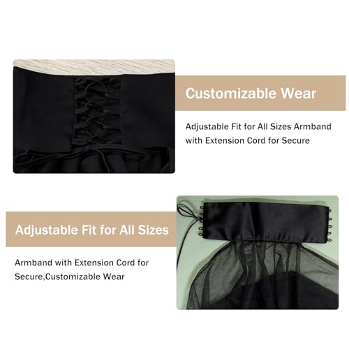 Long Tulle Bell Sleeves for Women, Women's Victorian Long Tulle Gloves with Adjustable Tie Strings - color: Black
