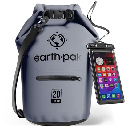 Earth Pak Waterproof Dry Bag with Zippered Pocket - Waterproof Dry Bag Backpack Keeps Gear Dry - color: Gray, size: 20L