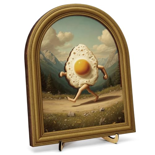 3D Funny Running Fried Egg Desk Decor Sign, Walking Egg Mountain Framed Wall Art Sign for Home Bedroom Living Room Desk Wall Shelf Decor 8x10 Inch - color: Funny-5