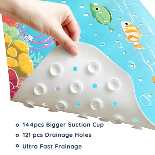 LNOND Bath Mat for Tub for Kids, Toddler Bathtub mat Non Slip, Sharks Fish Kids Bath Mats for Bathroom Non Slip with Drain Holes and Suction Cups,Machine Washable (40 X 16 Inch) - color: Sharks Fish