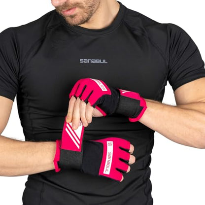 Sanabul Gel Boxing Hand Wraps for Men & Women Muay Thai MMA Kickboxing Quick Wraps Boxing Inner Gloves Wrist Knuckle Protection - color: Pink/White, size: Large-X-Large